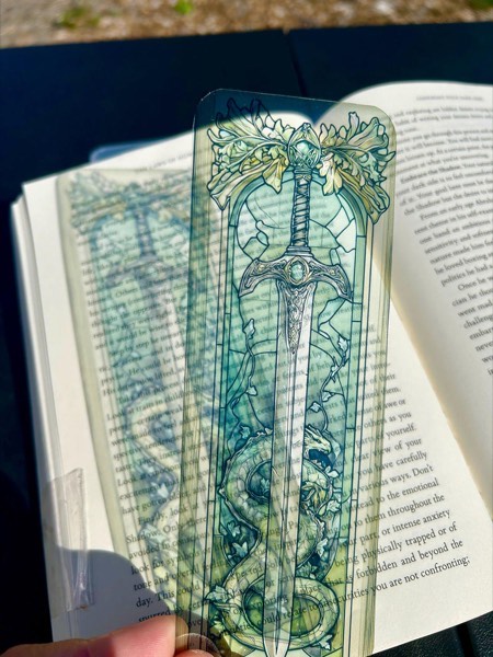 Fantasy Sword & Dragon Bookmark stained glass bookmark