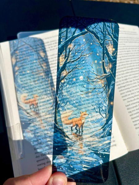 Fox in snowy forest bookmark  starlit… stained glass bookmark