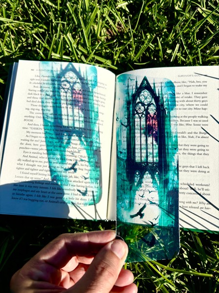 Gothic cathedral and ravens bookmark with…, a gothic bookmark