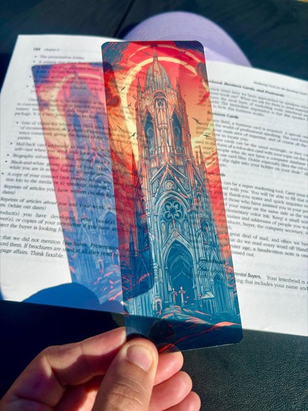 Gothic Cathedral Bookmark with Burning Sky, a gothic bookmark