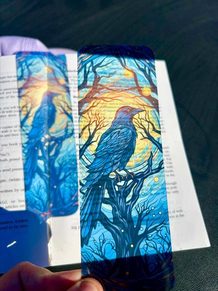 Gothic raven bookmark with stained glass arch stained glass bookmark