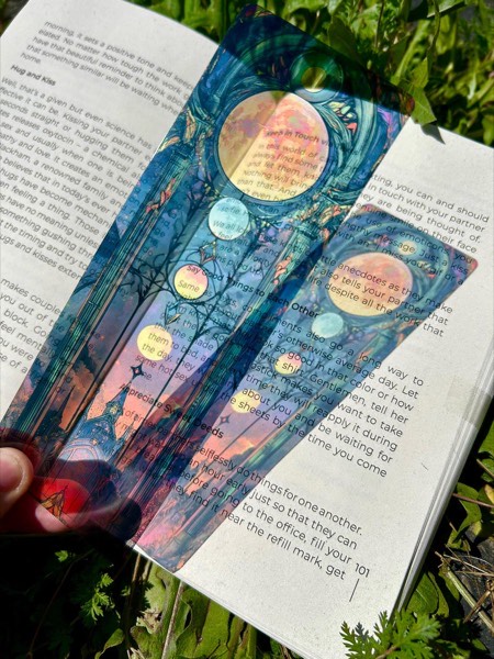 Moon Phases Surrounded Bookmark - Celestial… stained glass bookmark