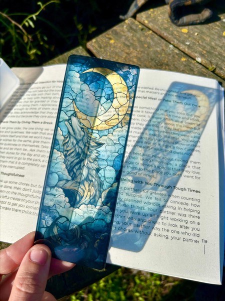 Moon Wolf Bookmark - Mystical Wolf and Moon… stained glass bookmark