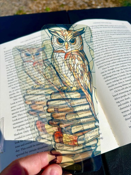 Stained glass owl bookmark with vintage…, a stained glass bookmark